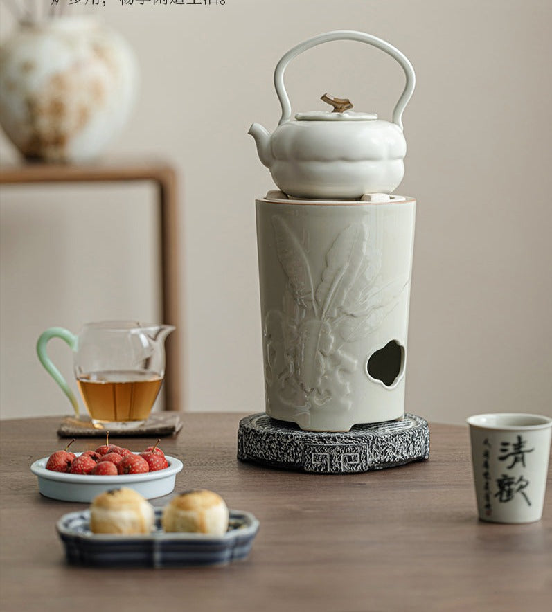 Chinese Soda Glaze Lifting Pottery Pot Kettle Pottery Open Fire Charcoal Burning Alcohol Stove Set