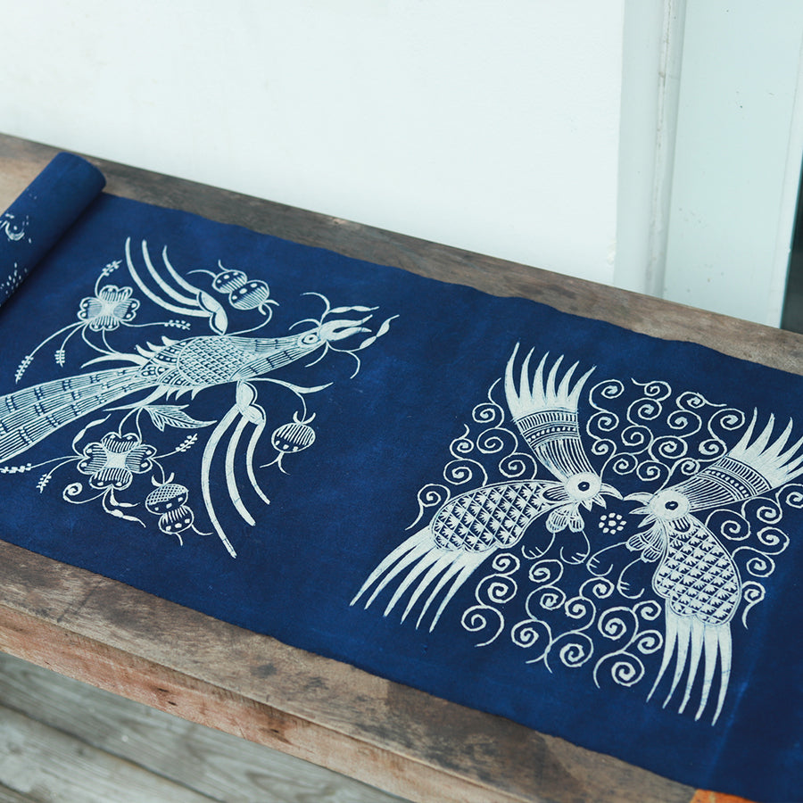 This is a Chinese Miao style batik table cloth tea mat