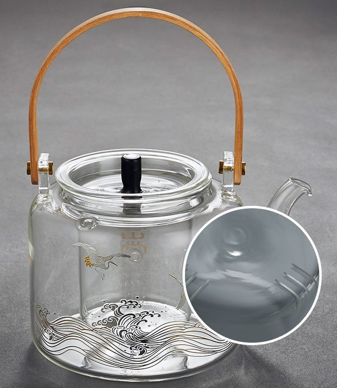 Handmade Original Handengraved Heart Sutra Brewing Teapot High Borosilicate Glass Kettle