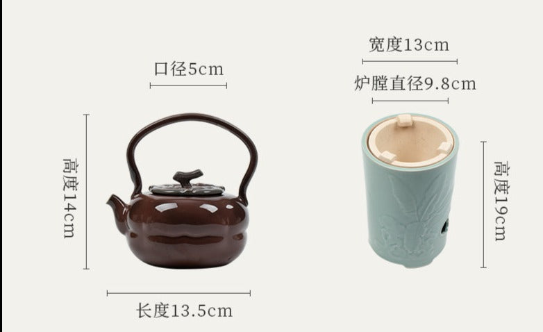 Chinese Soda Glaze Lifting Pottery Pot Kettle Pottery Open Fire Charcoal Burning Alcohol Stove Set