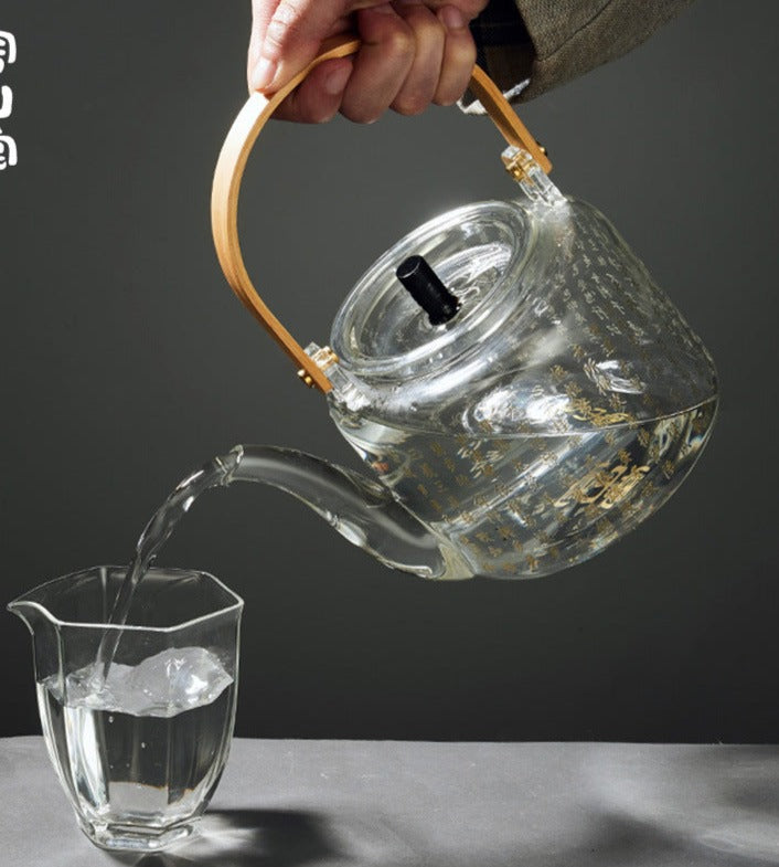Handmade Original Handengraved Heart Sutra Brewing Teapot High Borosilicate Glass Kettle