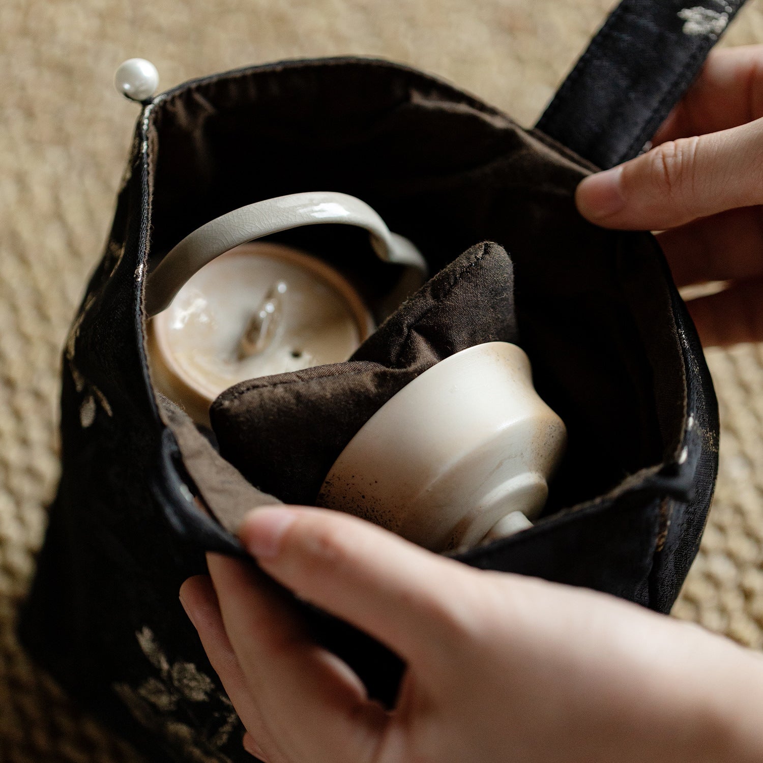 This is a brocade storage bag. this is a cloth tea bag