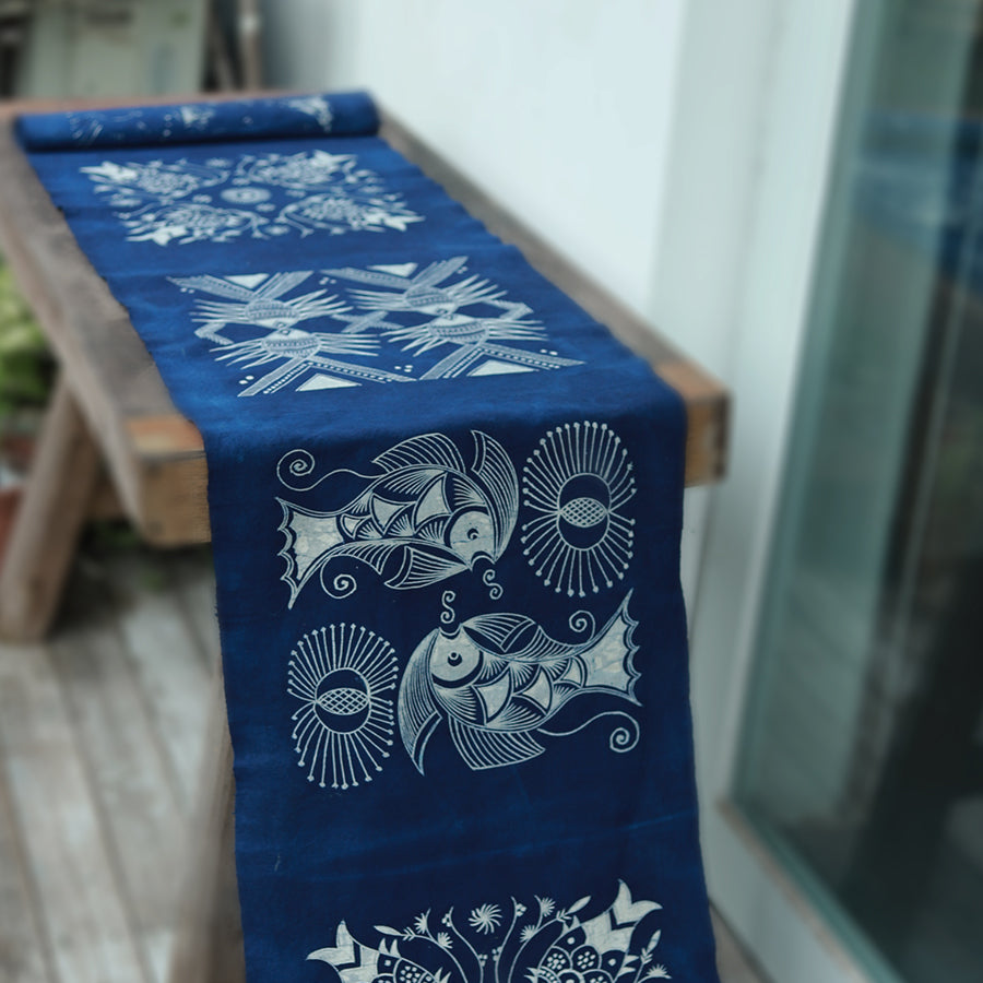 This is a Chinese Miao style batik table cloth tea mat