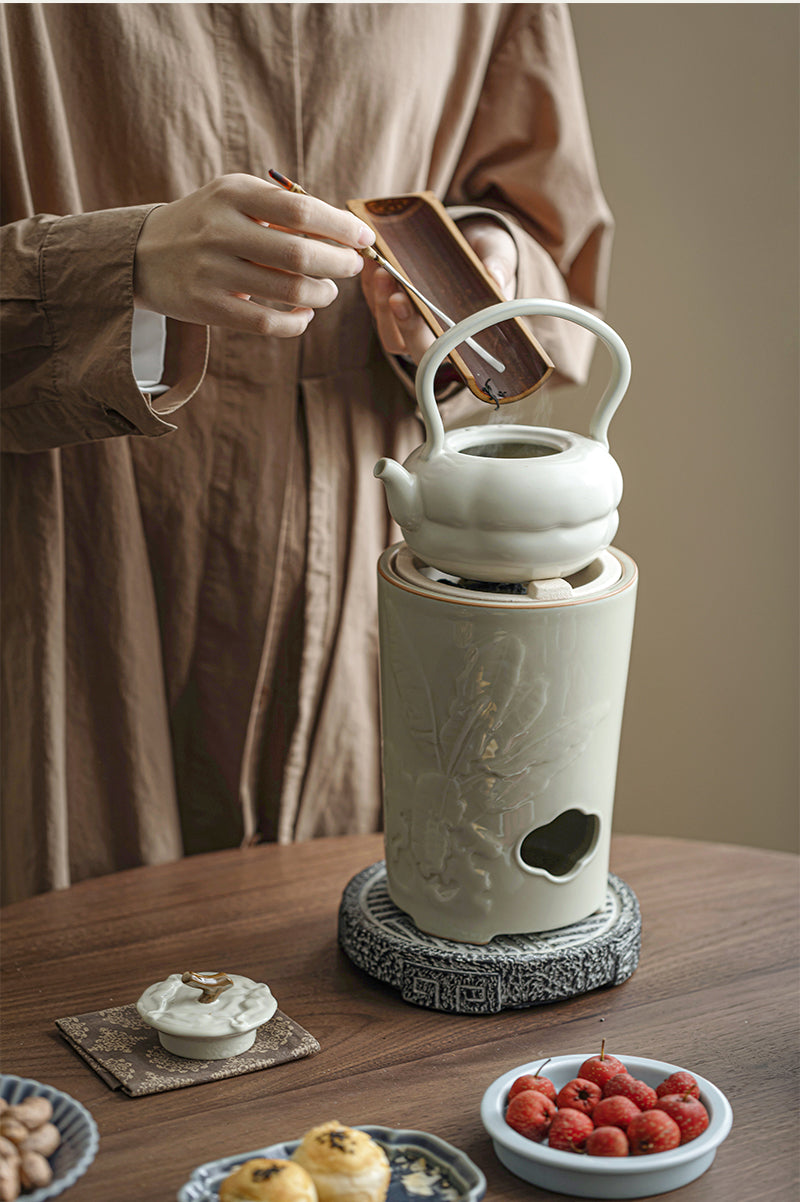 Chinese Soda Glaze Lifting Pottery Pot Kettle Pottery Open Fire Charcoal Burning Alcohol Stove Set
