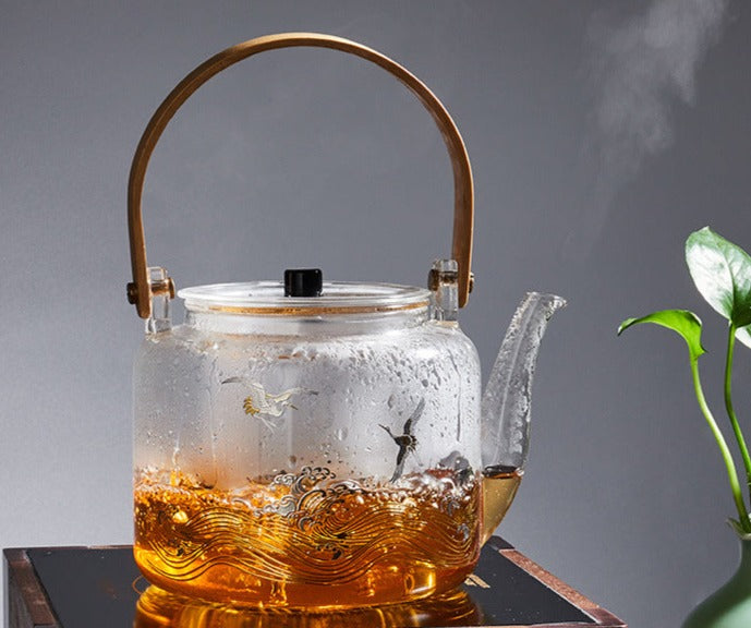 Handmade Original Handengraved Heart Sutra Brewing Teapot High Borosilicate Glass Kettle