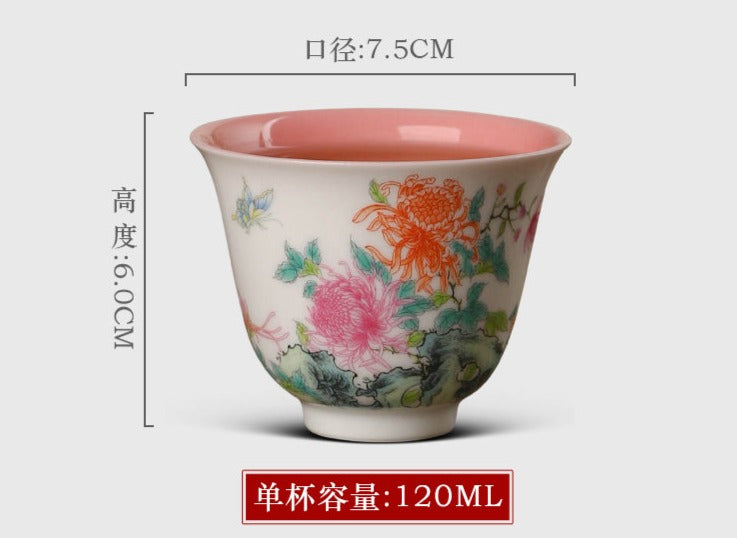 Handpainted Chinese Chrysanthemum Teacup Jingdezhen Enamel Master Cup Pottery Artwork