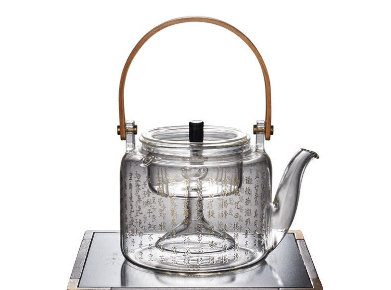 Handmade Original Handengraved Heart Sutra Brewing Teapot High Borosilicate Glass Kettle