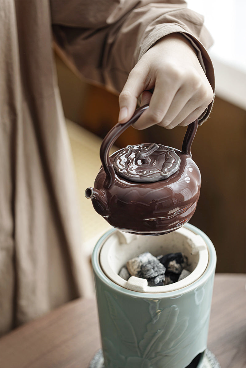 Chinese Soda Glaze Lifting Pottery Pot Kettle Pottery Open Fire Charcoal Burning Alcohol Stove Set