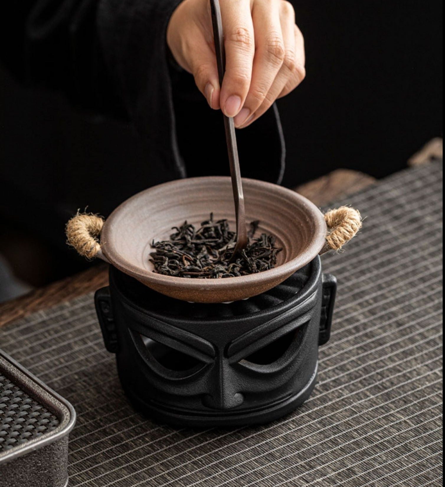 This is a pottery scoop warmer set