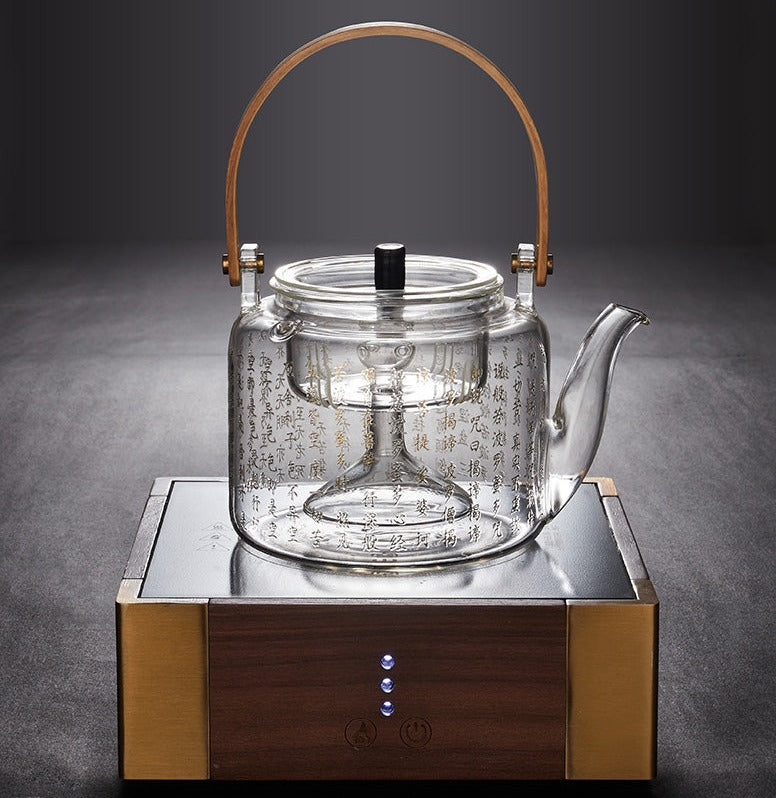 Handmade Original Handengraved Heart Sutra Brewing Teapot High Borosilicate Glass Kettle