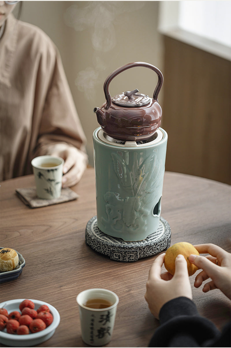 Chinese Soda Glaze Lifting Pottery Pot Kettle Pottery Open Fire Charcoal Burning Alcohol Stove Set