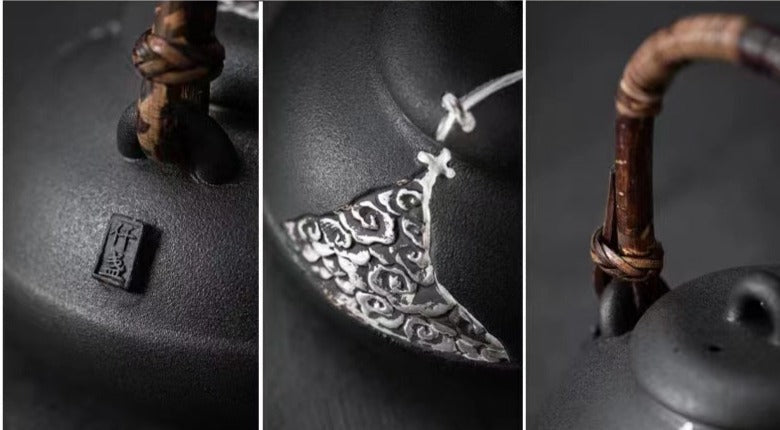 This is a pottery lifting handle kettle