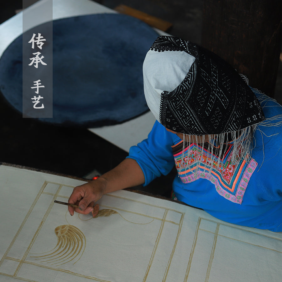 This is a Chinese Miao style batik table cloth tea mat
