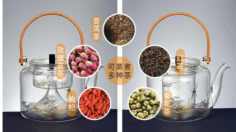 Handmade Original Handengraved Heart Sutra Brewing Teapot High Borosilicate Glass Kettle