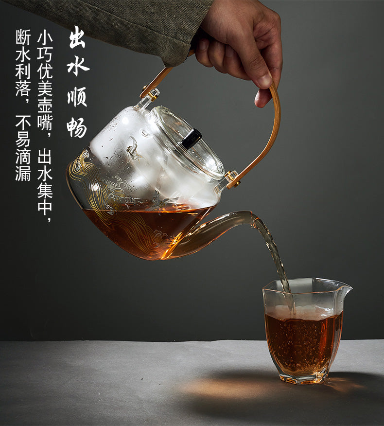 Handmade Original Handengraved Heart Sutra Brewing Teapot High Borosilicate Glass Kettle