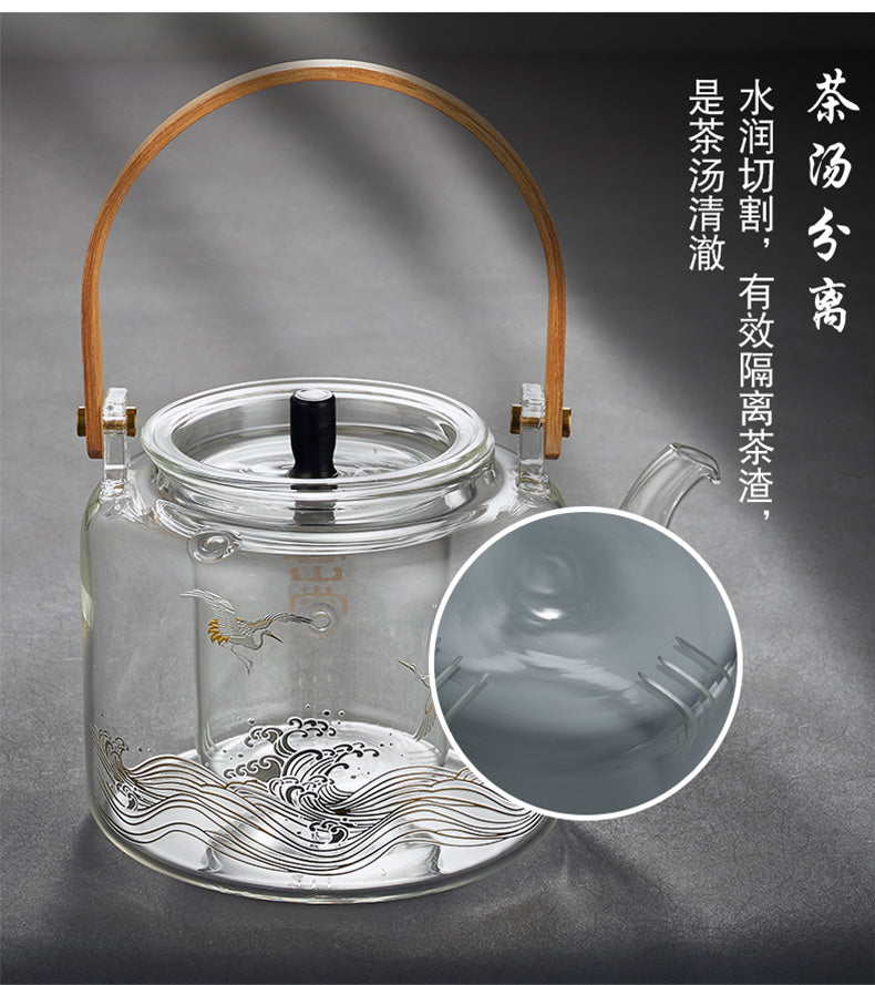 Handmade Original Handengraved Heart Sutra Brewing Teapot High Borosilicate Glass Kettle