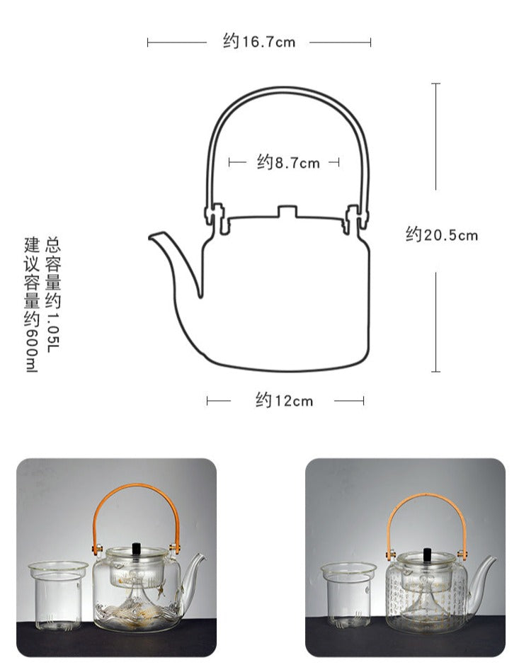 Handmade Original Handengraved Heart Sutra Brewing Teapot High Borosilicate Glass Kettle