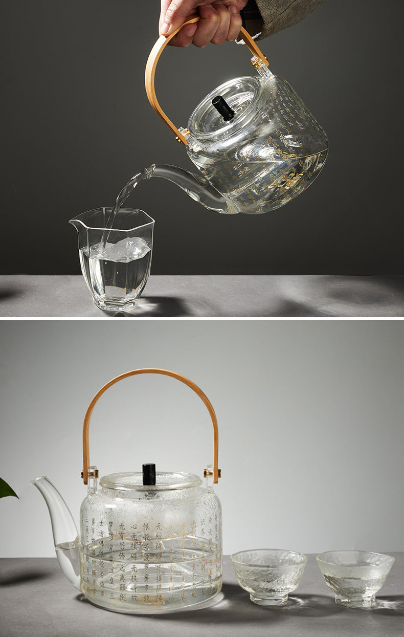 Handmade Original Handengraved Heart Sutra Brewing Teapot High Borosilicate Glass Kettle