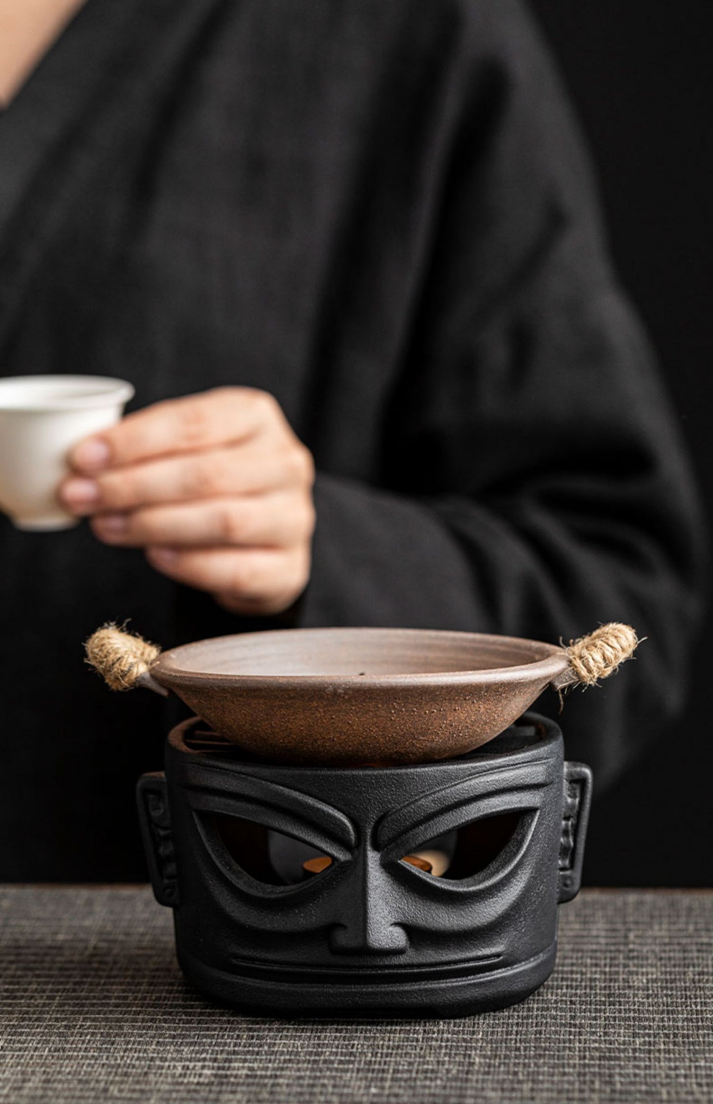 This is a pottery scoop warmer set