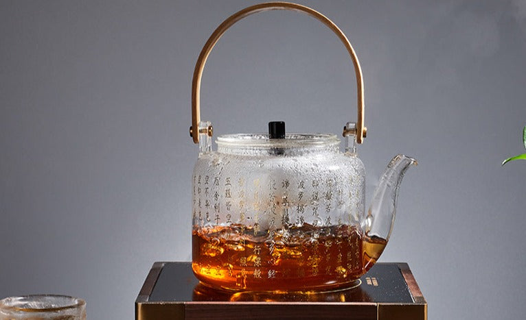 Handmade Original Handengraved Heart Sutra Brewing Teapot High Borosilicate Glass Kettle
