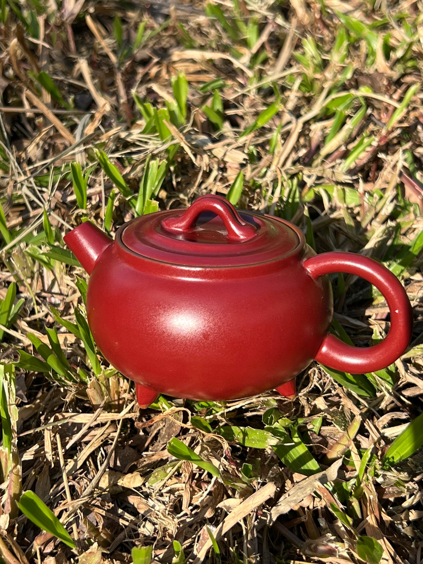 Handcrafted Chinese Red Teapot Original Three Feet Design Pottery Teaware