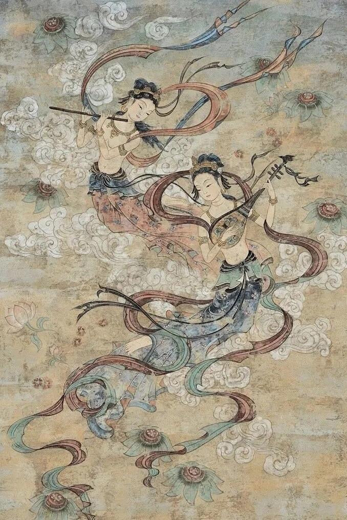 Original Handpainted Chinese Dunhuang Dance Pattern Tea Tray Tea Boat Chinese Antique Stone Teapot Holder