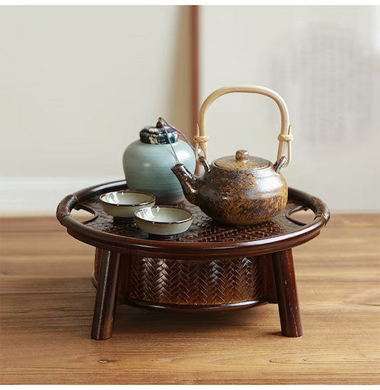 This is a bamboo weaving storage tea table.this is a black tea table