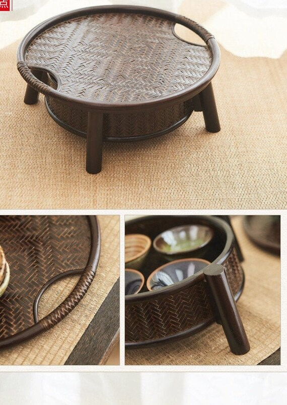 This is a bamboo weaving storage tea table.this is a black tea table