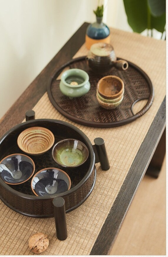 This is a bamboo weaving storage tea table.this is a black tea table