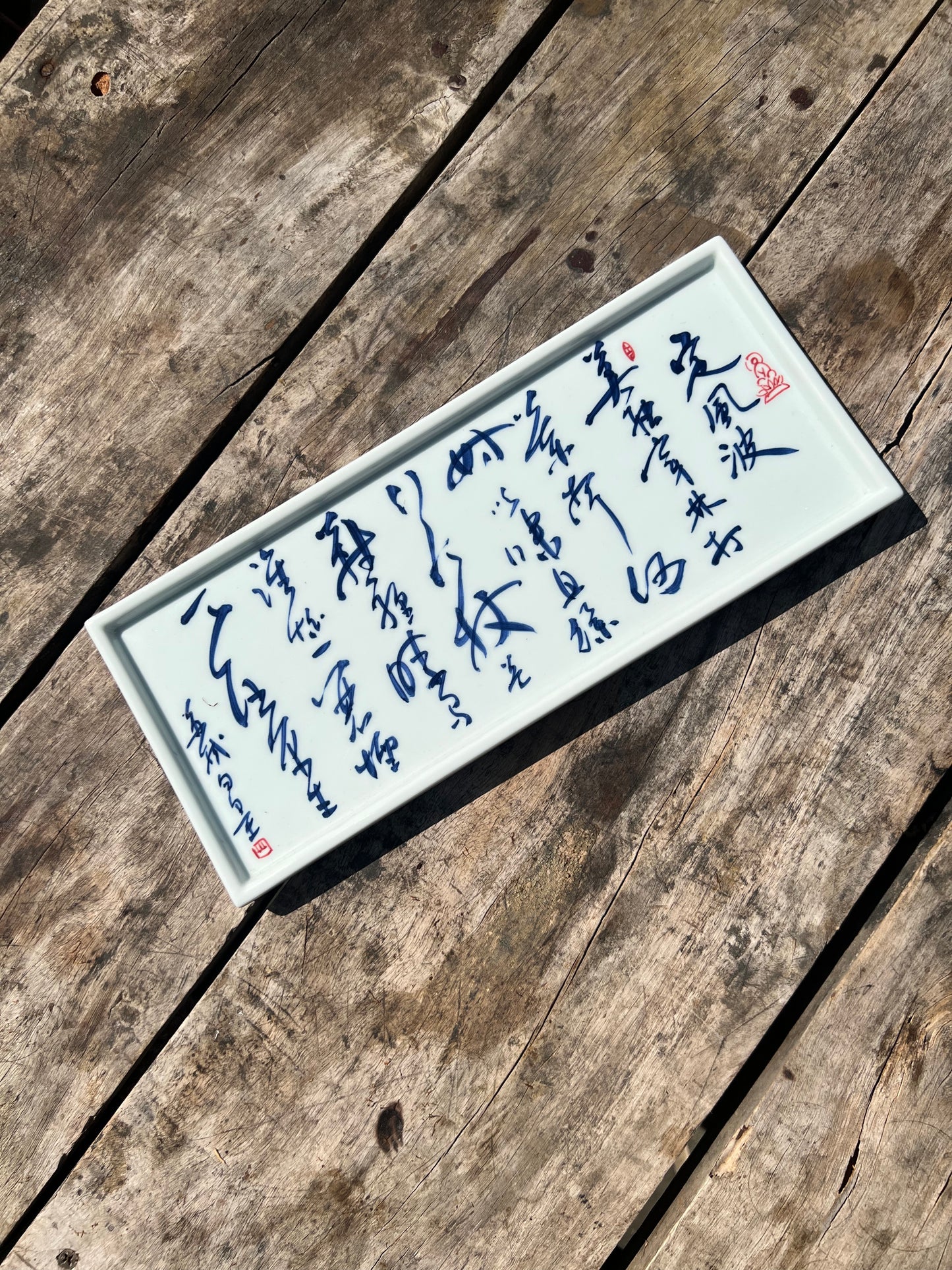 Handcrafted Jingdezhen Teacup Chinese Gaiwan Set Calligraphy White Blue Porcelain Fine China Cup