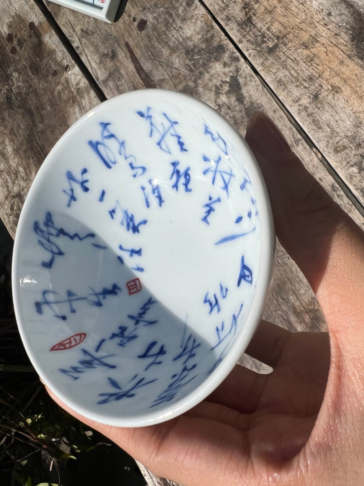 Handcrafted Jingdezhen Teacup Chinese Gaiwan Set Calligraphy White Blue Porcelain Fine China Cup