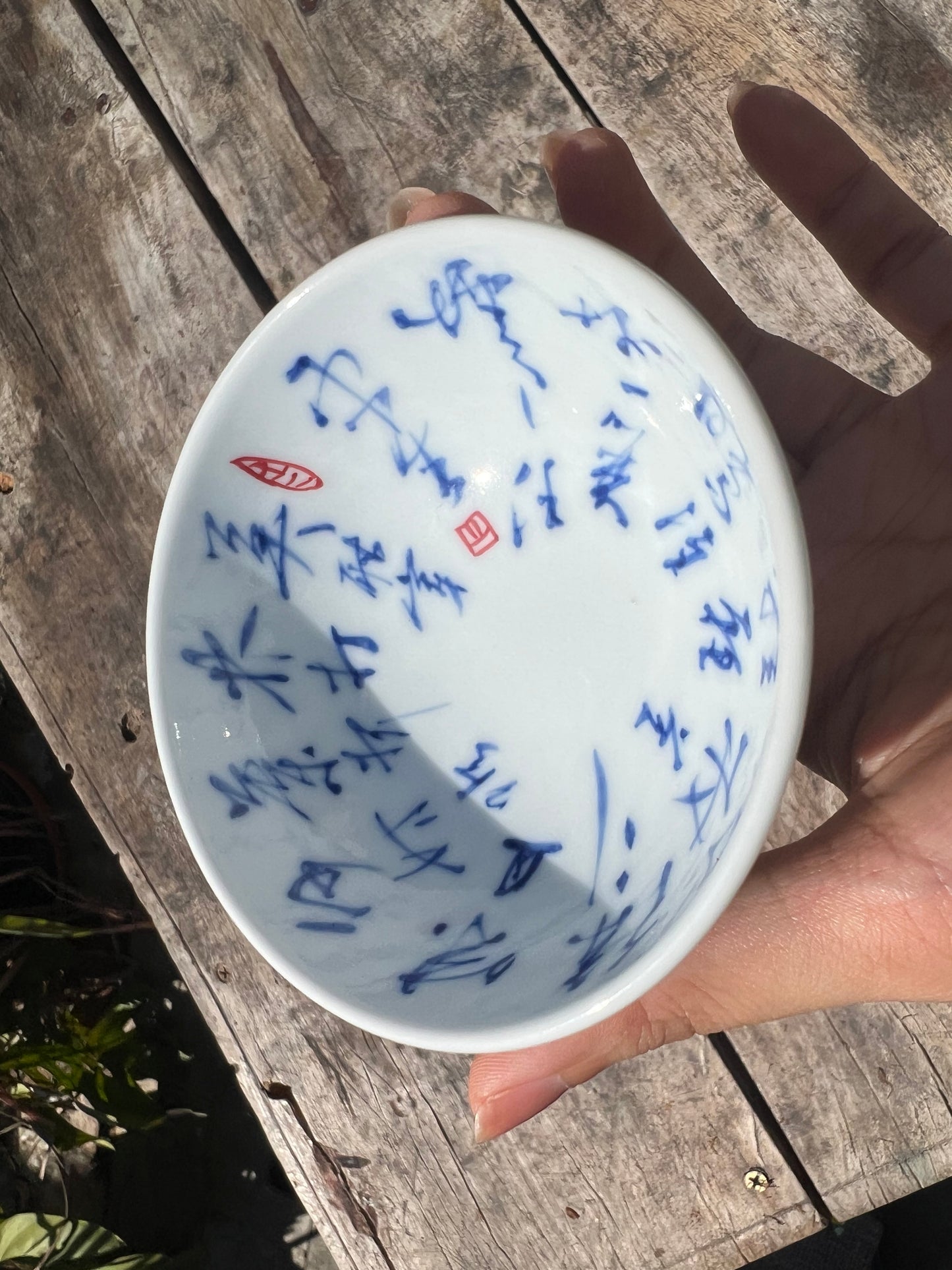 Handcrafted Jingdezhen Teacup Chinese Gaiwan Set Calligraphy White Blue Porcelain Fine China Cup