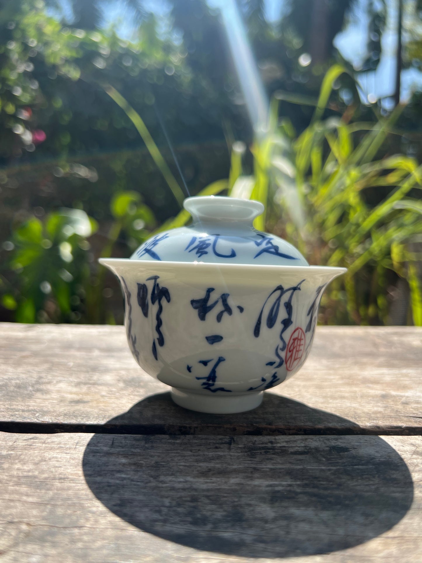 Handcrafted Jingdezhen Teacup Chinese Gaiwan Set Calligraphy White Blue Porcelain Fine China Cup