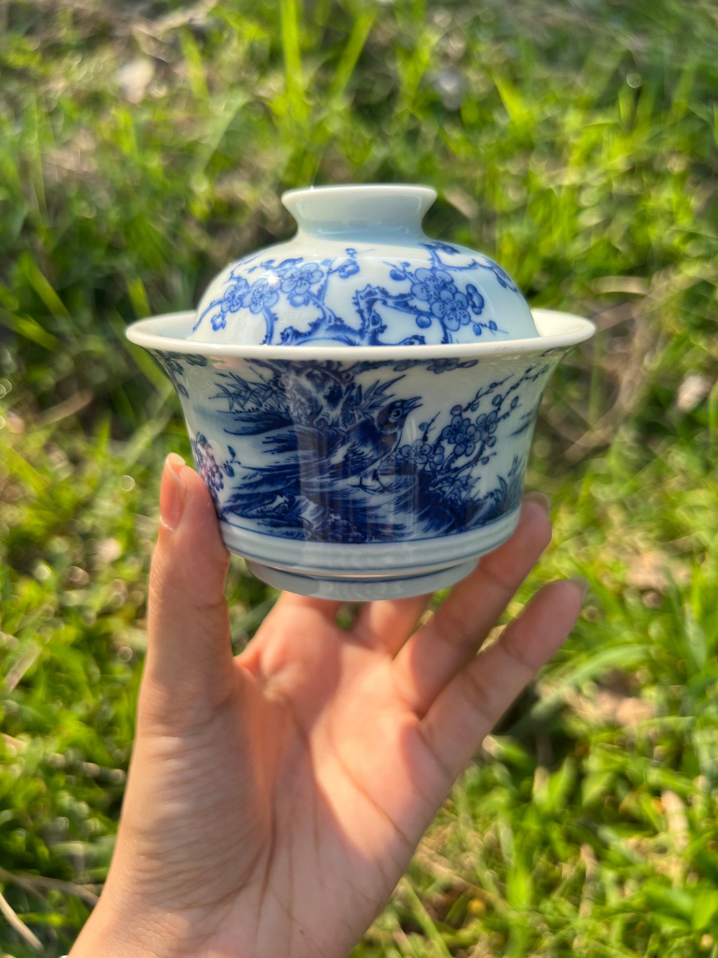Handpainted Chinese Jingdezhen Ceramic Fine China Imitating Antoque Qing Style Blue White Porcelain Flower Bird Pattern Qinghuaci