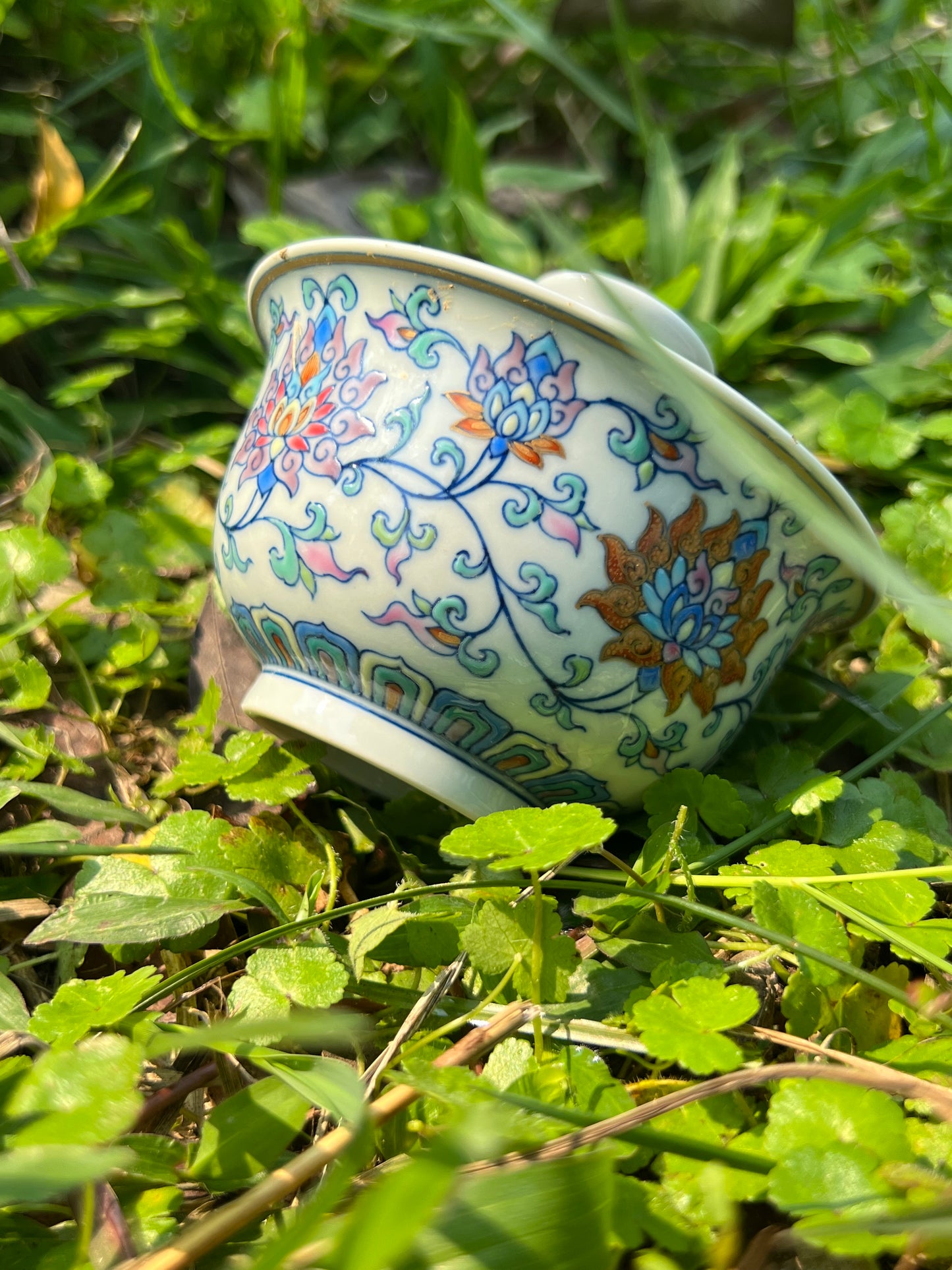 Handpainted Lotus Pattern Chinese Jingdezhen Doucai Master Fine China Gaiwan Teacup Set