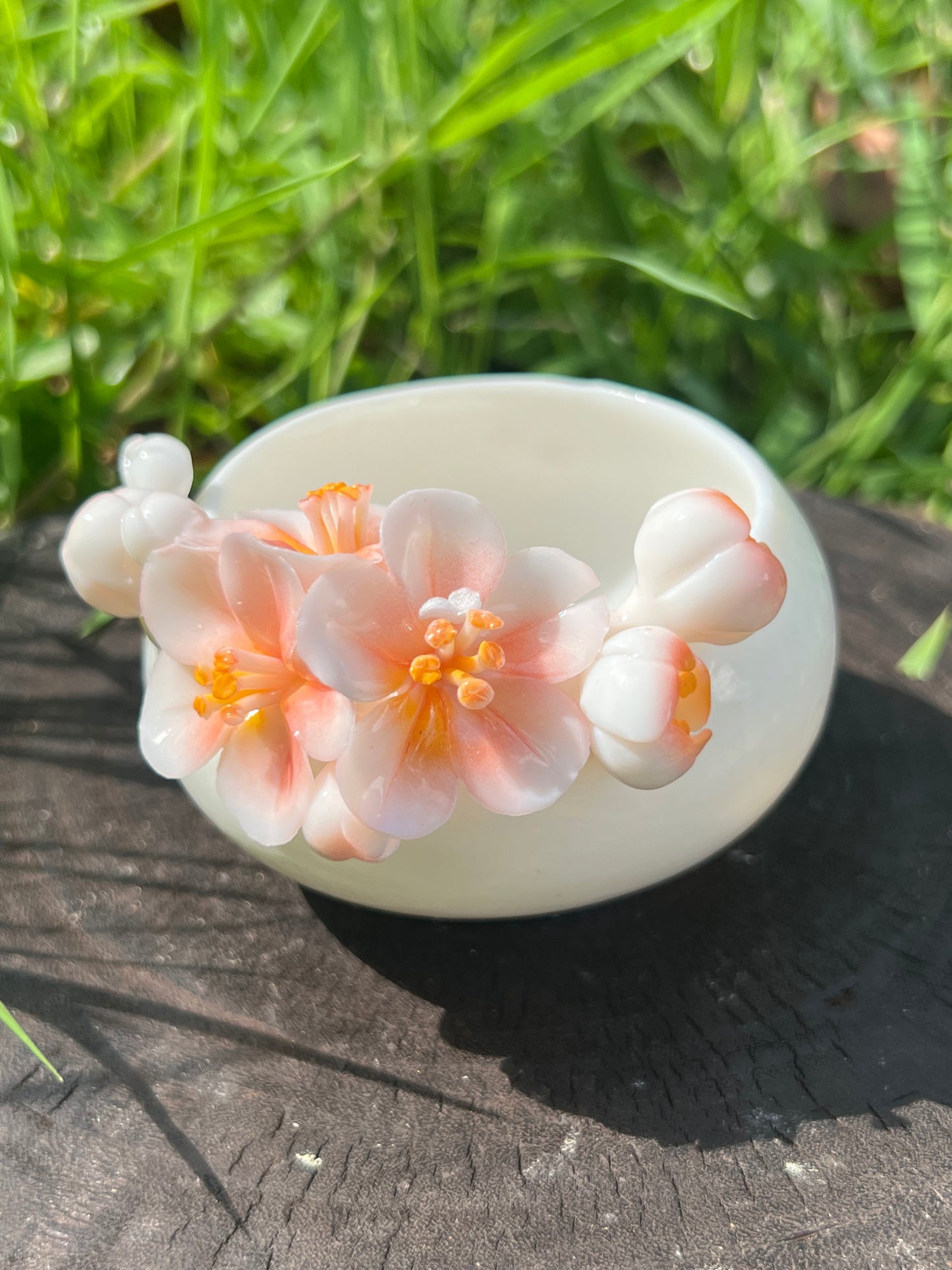 Handcrafted Chinese Yazhiyu Mutton Fat Jade Clay Pink Peony Flower Teacup