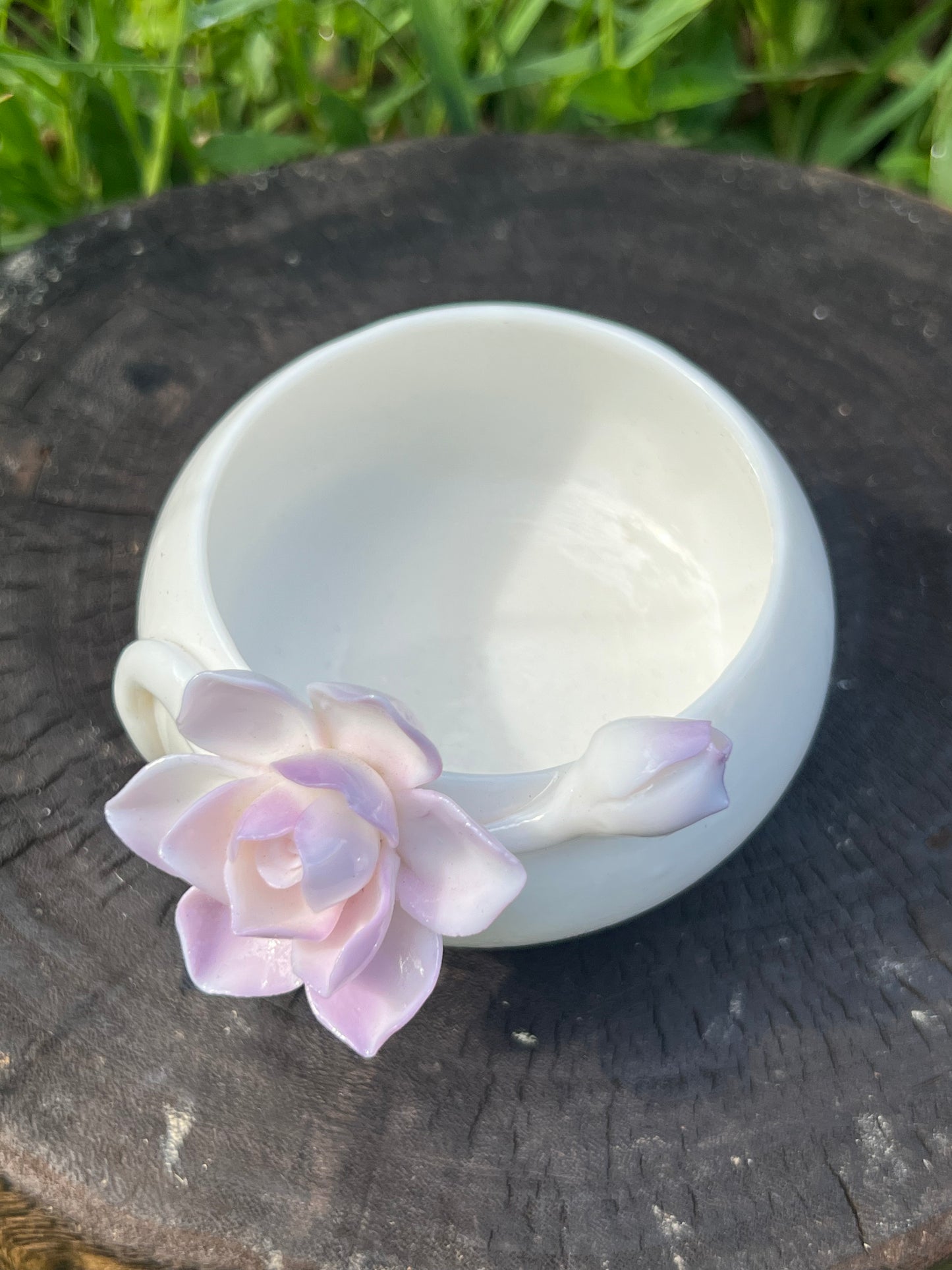 Handcrafted Chinese Yazhiyu Mutton Fat Jade Clay Purple Pink Lotus Flower Teacup