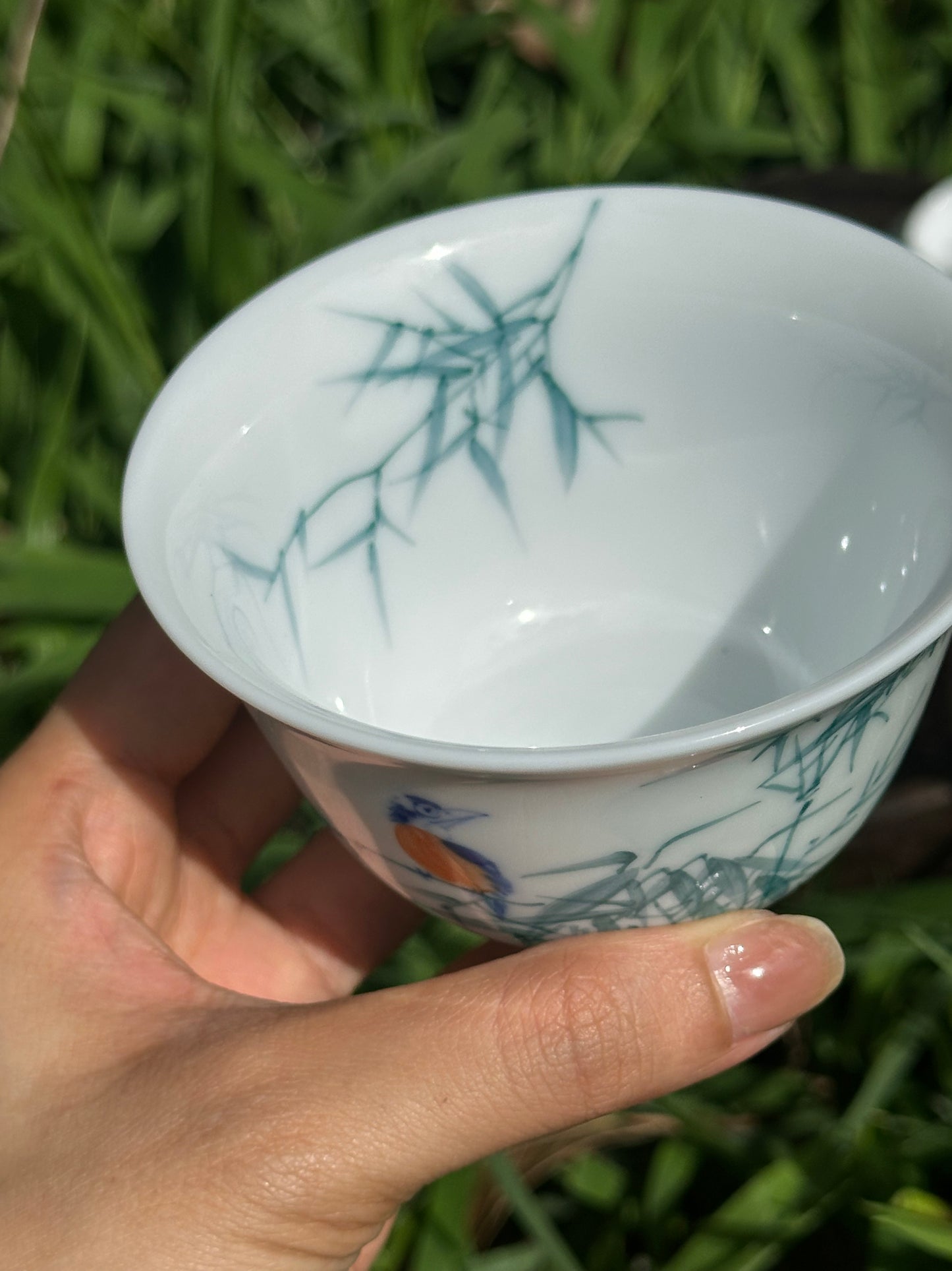 Handpainted Chinese Freehand Brush Work Bird and Bamboo Pattern Teapot Gaiwan Set