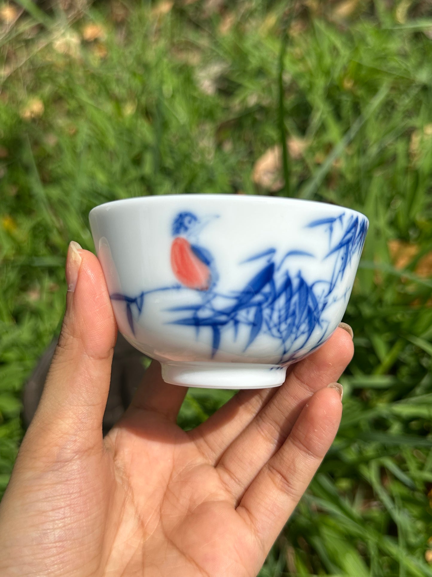 Handpainted Chinese Freehand Brush Work Bird and Bamboo Pattern Teapot Gaiwan Set
