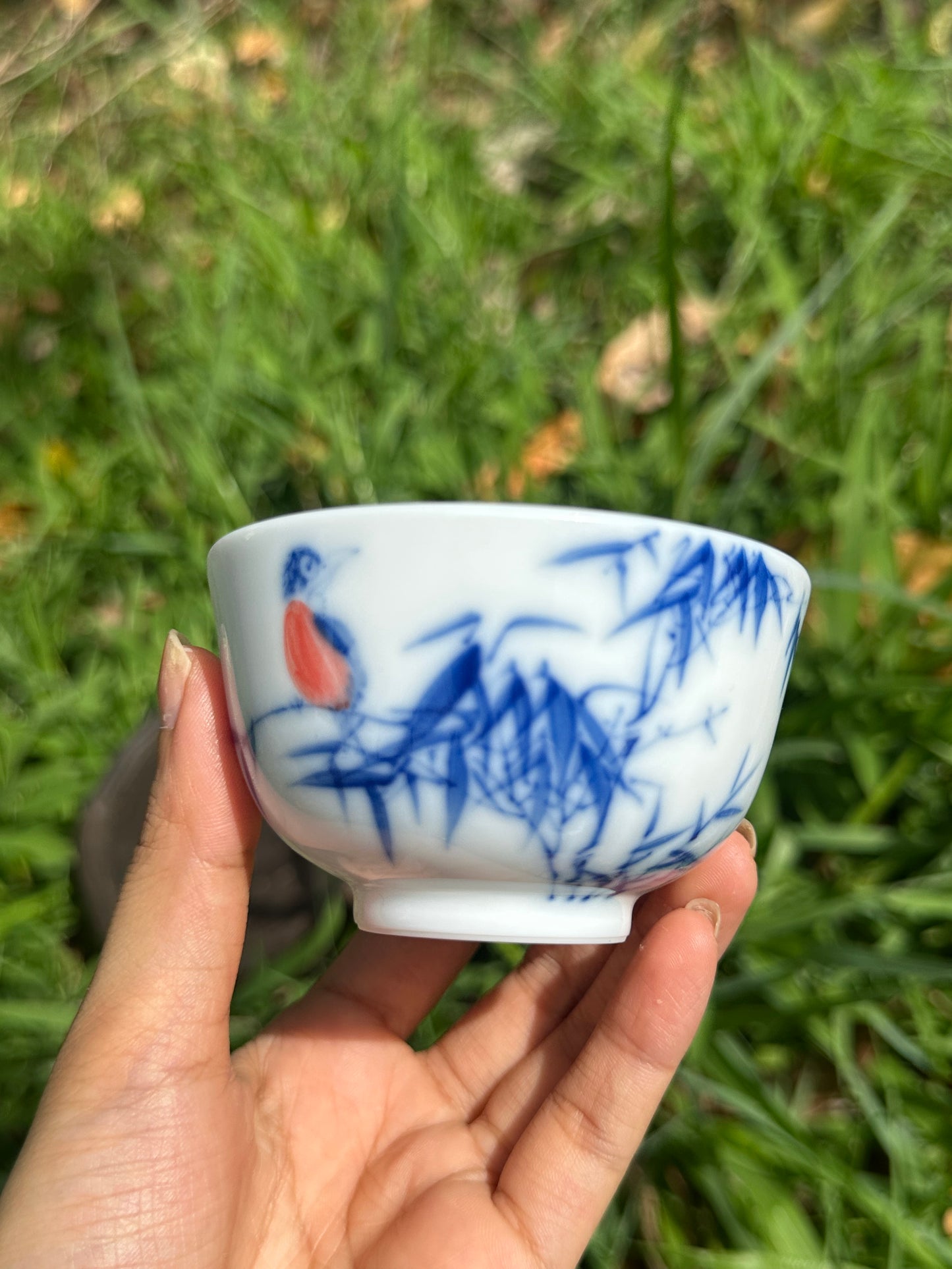 Handpainted Chinese Freehand Brush Work Bird and Bamboo Pattern Teapot Gaiwan Set