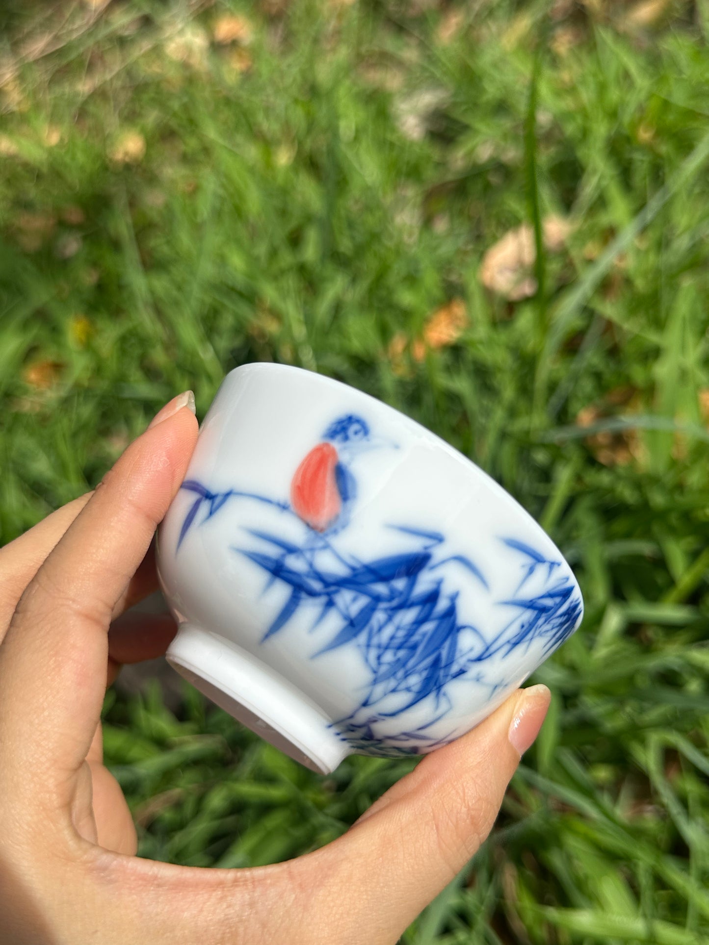 Handpainted Chinese Freehand Brush Work Bird and Bamboo Pattern Teapot Gaiwan Set