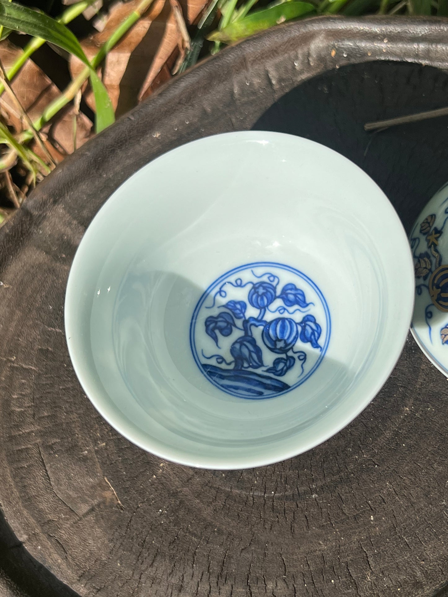 Hand Painted Gold Silver Watermelon Pattern Blue and White Porcelain Gaiwan Teapot Set