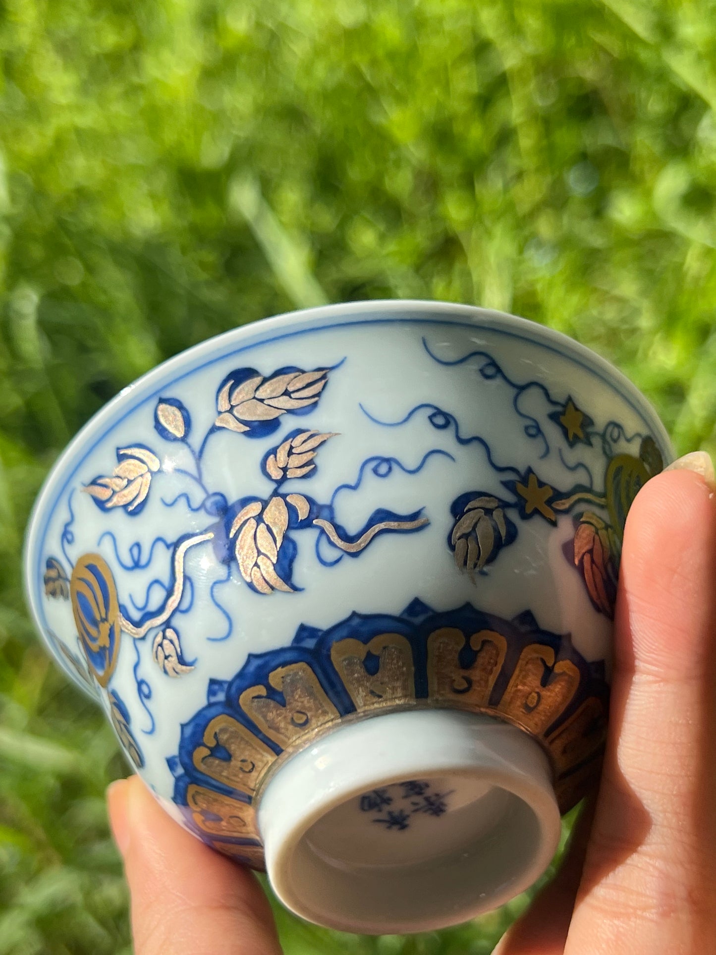 Hand Painted Gold Silver Watermelon Pattern Blue and White Porcelain Gaiwan Teapot Set
