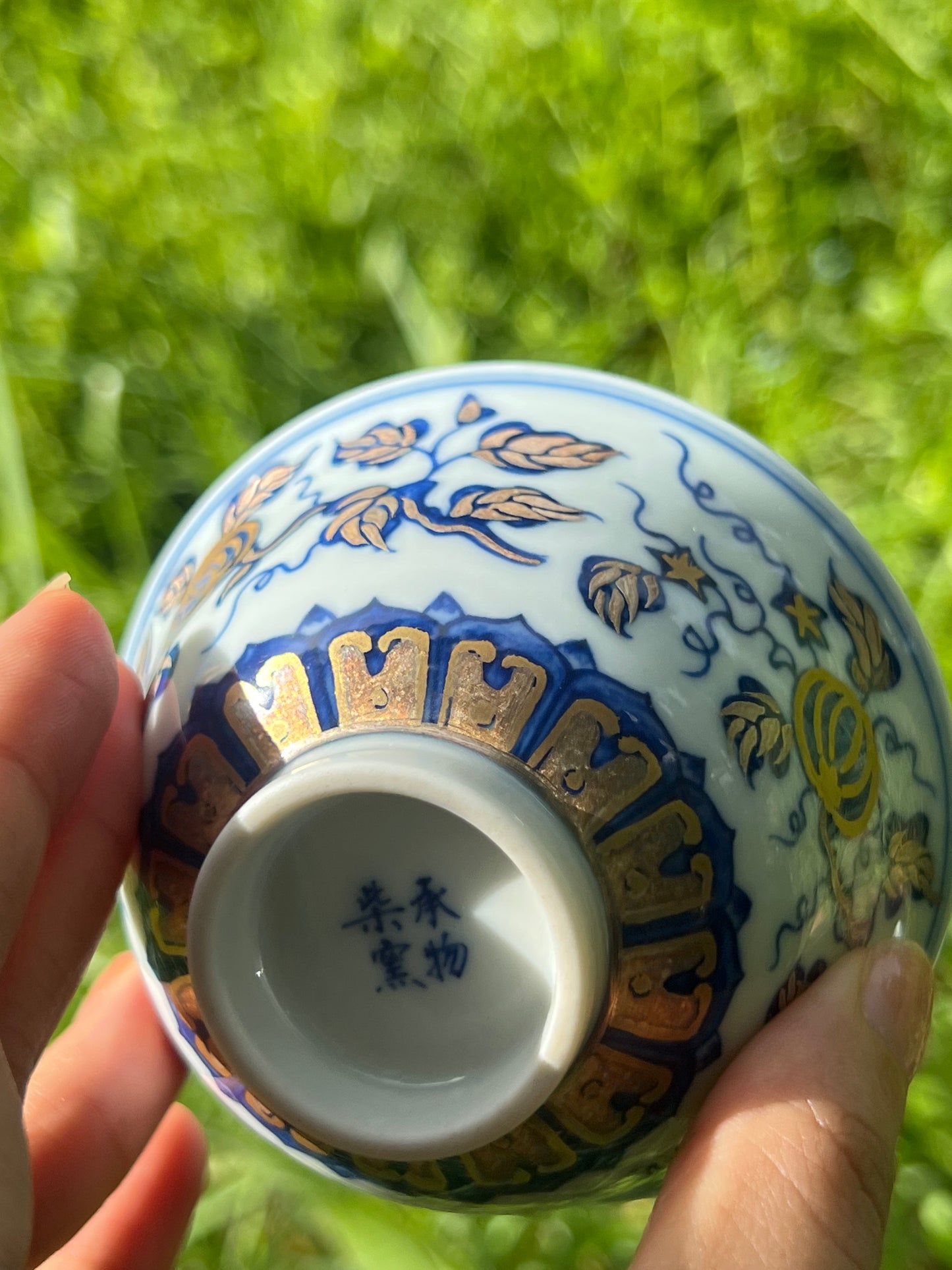 Hand Painted Gold Silver Watermelon Pattern Blue and White Porcelain Gaiwan Teapot Set