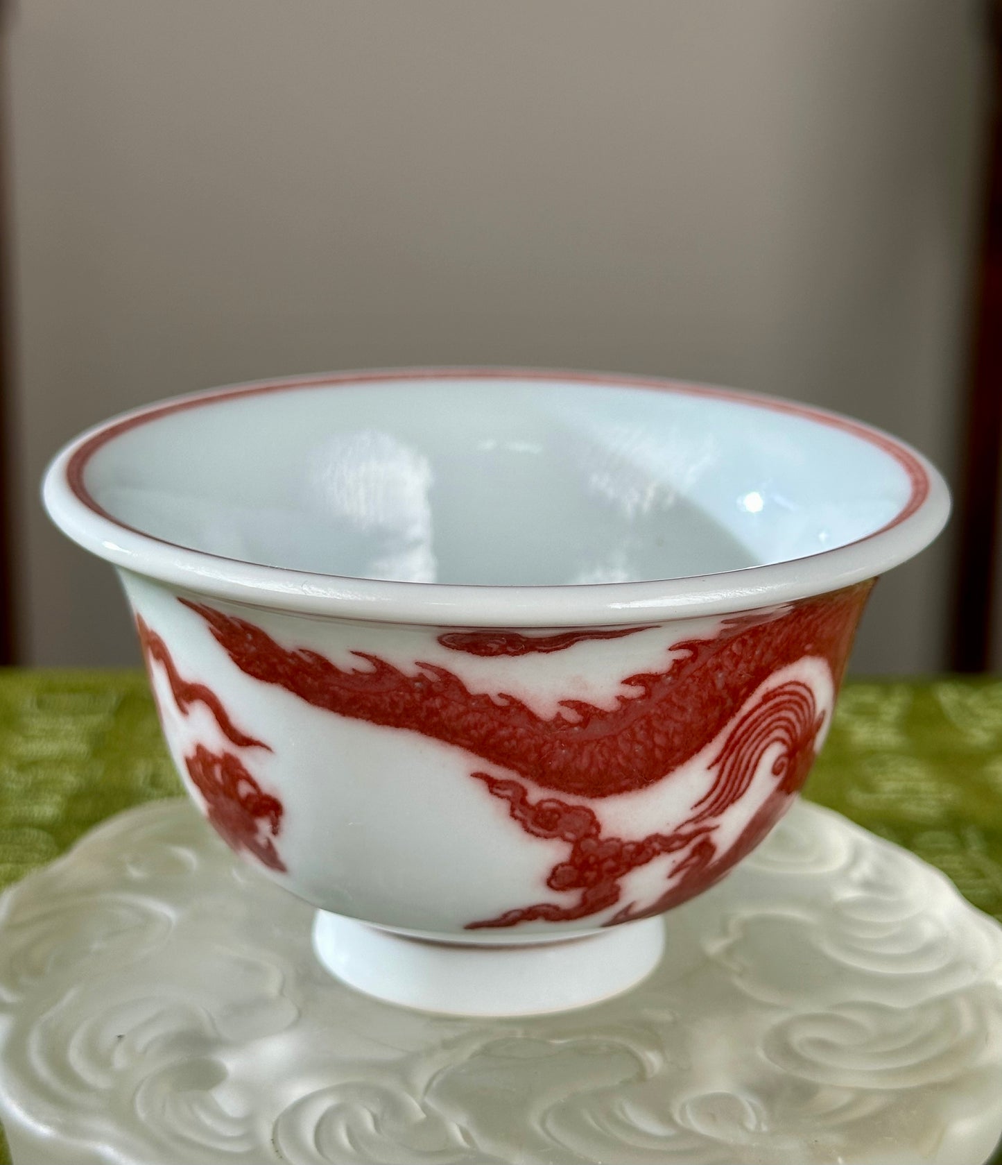 Hand Painted Chinese Dragon Teacup Underglaze Red Youlihong Jingdezhen Master Ceramic