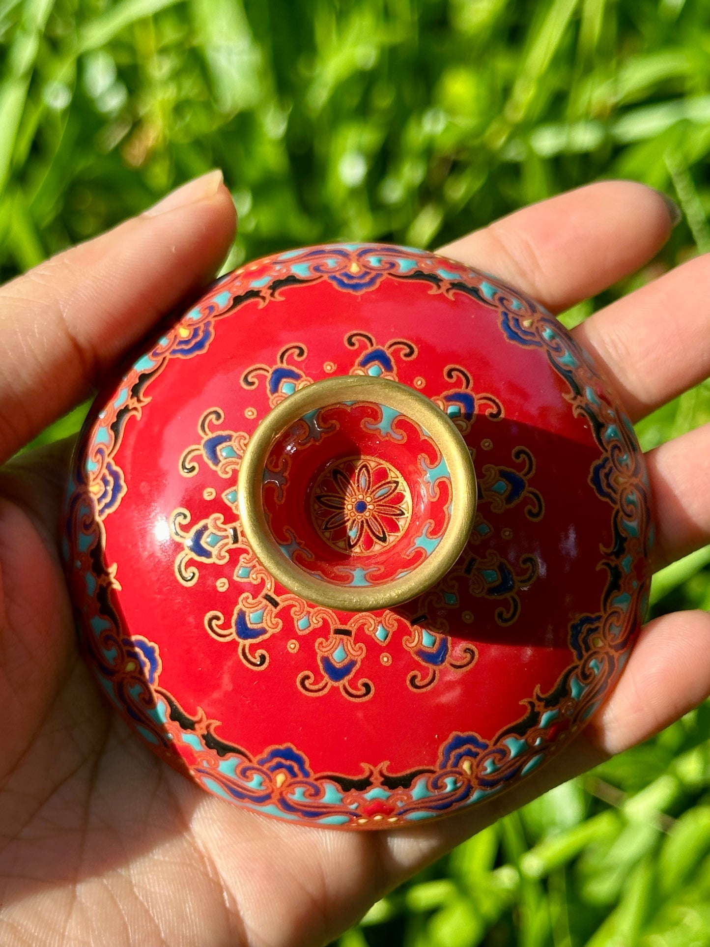 Chinese Red Enameled Hand Painted Porcelain Imitating Tapian Traditional Rubbing Bouddha Calligraphy Masterpiece Gaiwan Tea Tray Set