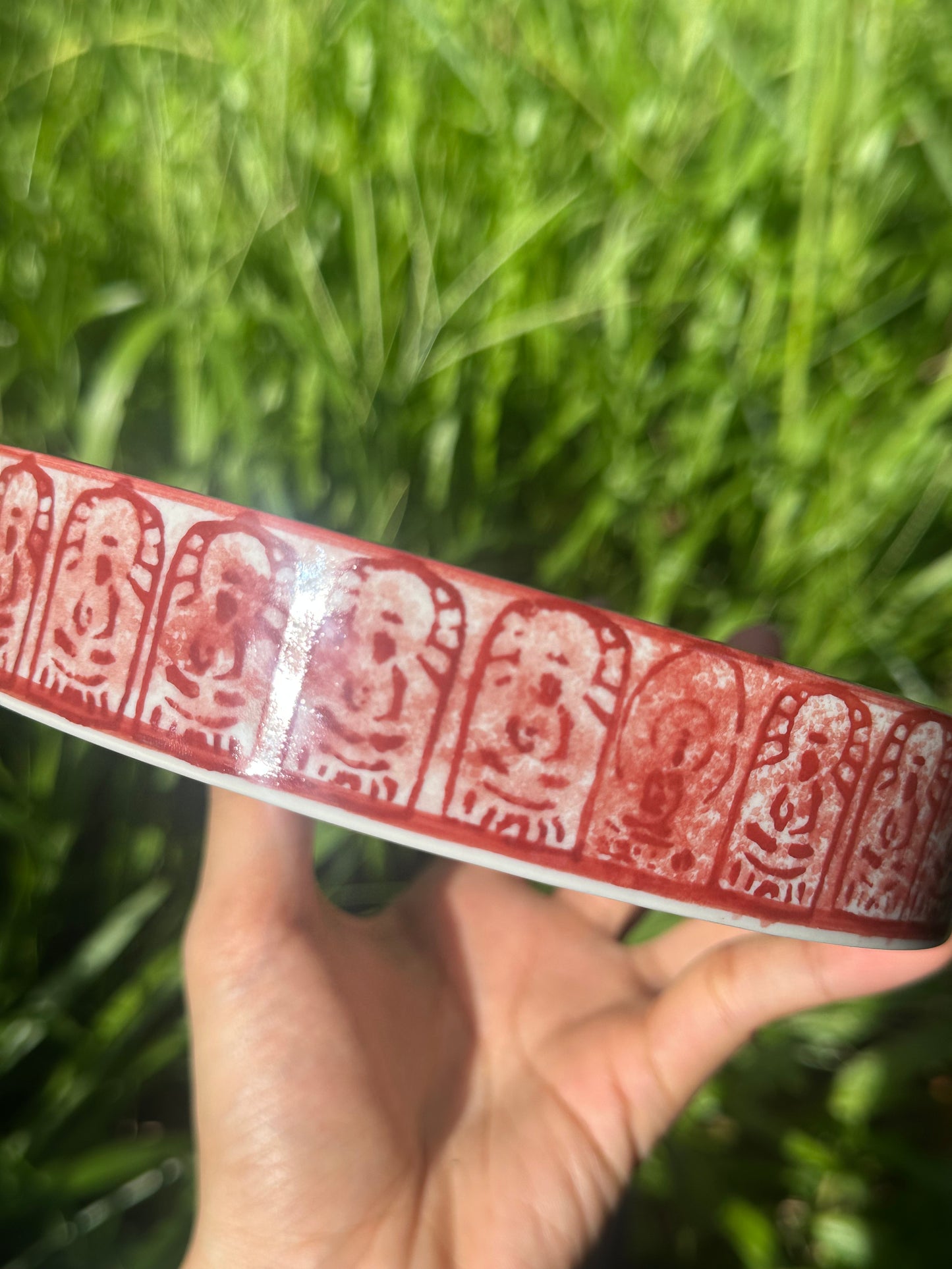 Chinese Red Enameled Hand Painted Porcelain Imitating Tapian Traditional Rubbing Bouddha Calligraphy Masterpiece Gaiwan Tea Tray Set