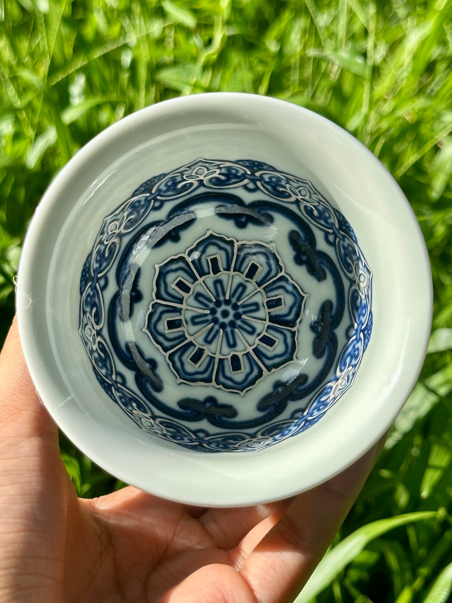 Handpainted Silver Decorative Blue White Porcelain Mandala Flower Gaiwan Tea Tray High Class Set