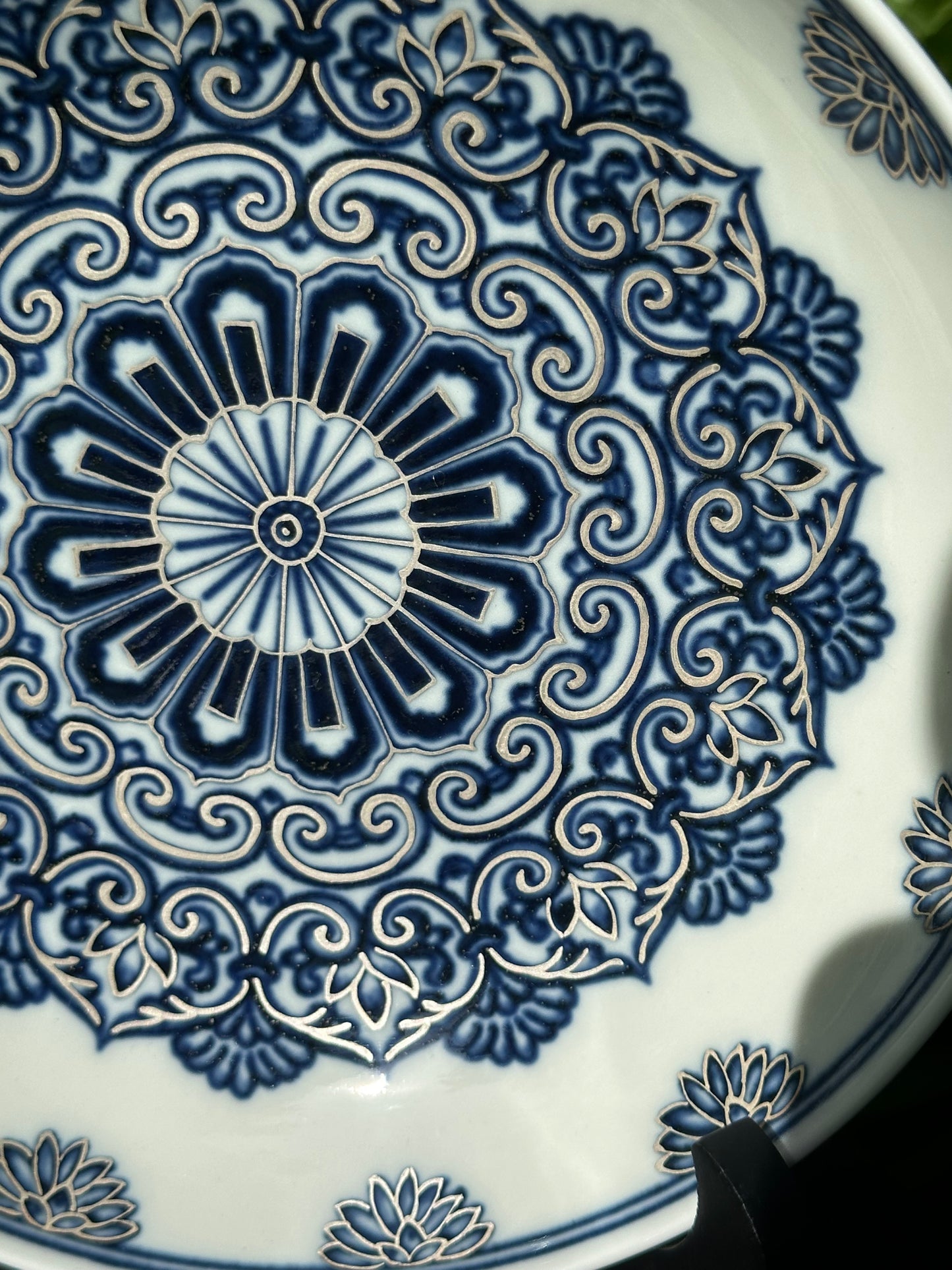 Handpainted Silver Decorative Blue White Porcelain Mandala Flower Gaiwan Tea Tray High Class Set