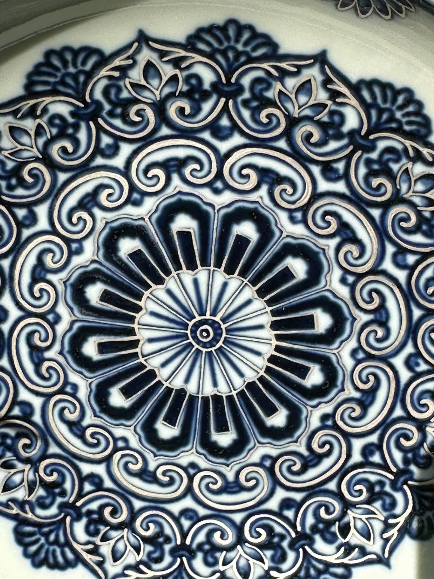 Handpainted Silver Decorative Blue White Porcelain Mandala Flower Gaiwan Tea Tray High Class Set